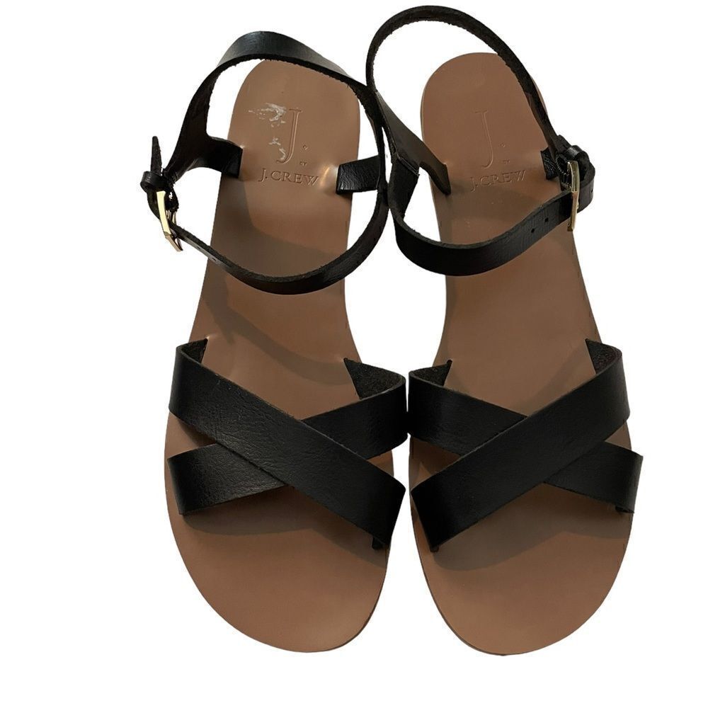 J. CREW Black Criss Cross Leather Sandals Size 10